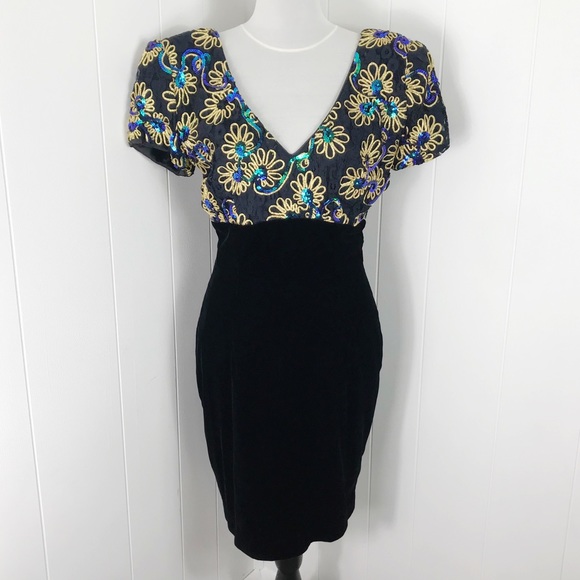 VINTAGE DAVE & JOHNNY 1980s Velvet Black Dress - Picture 12 of 12